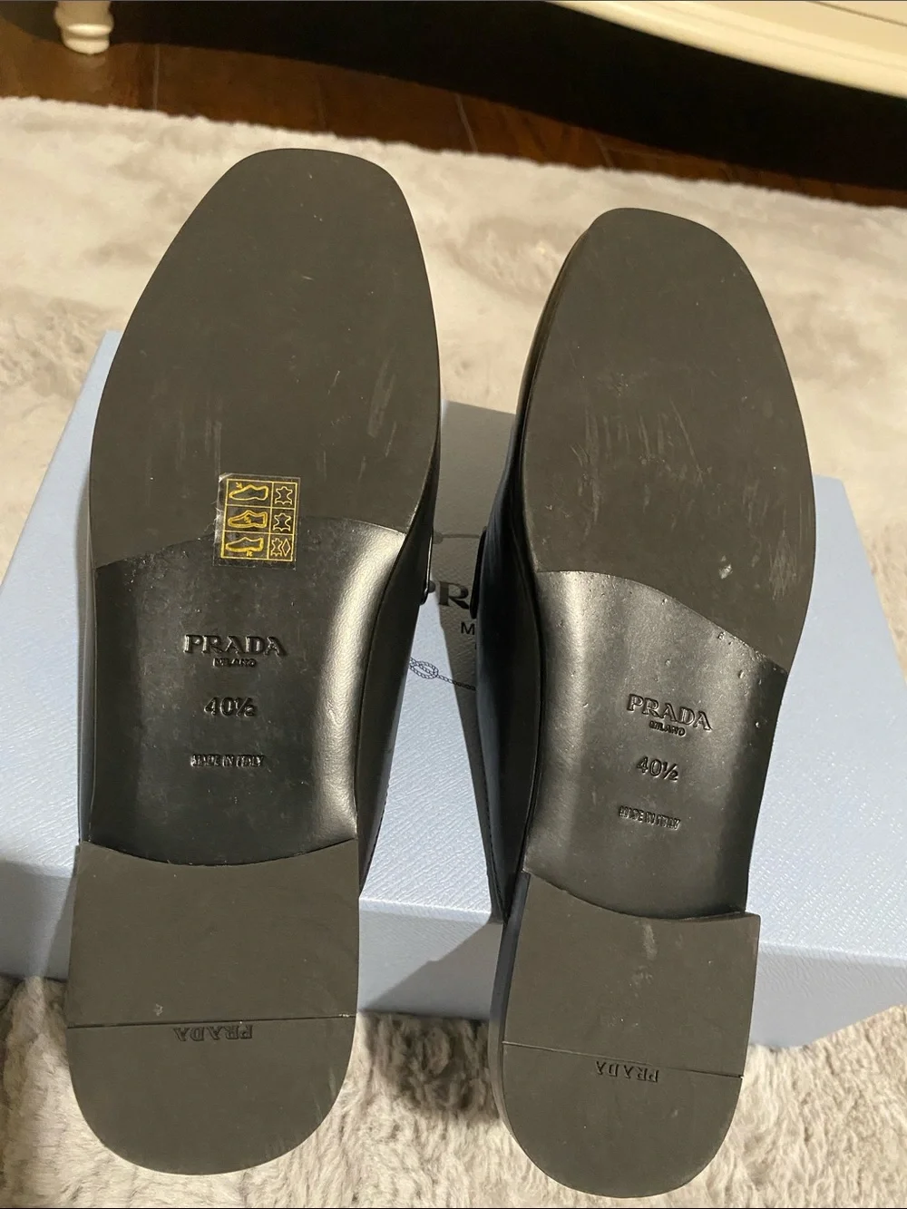 Prada Black Leather Logo Loafer Mules Slide